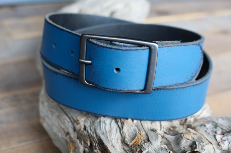 DISTRESSED PETROL LEATHER BELT