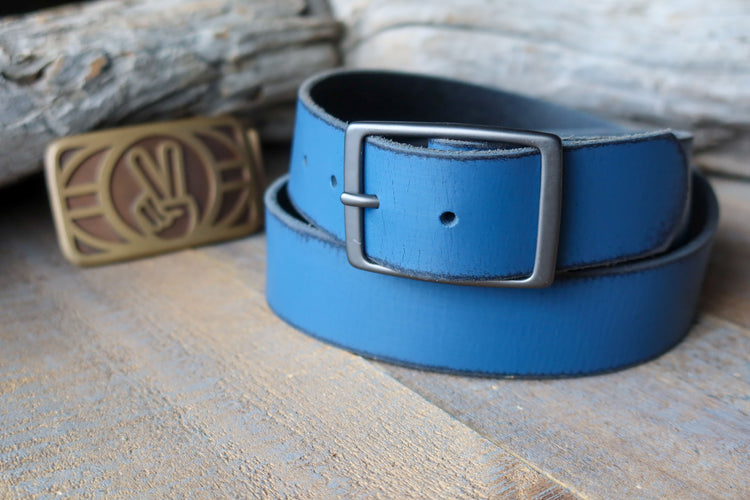 Downhill dyed blue leather belt Blue Designer Belt | Leather Belts | Roger Ximenez main image 2